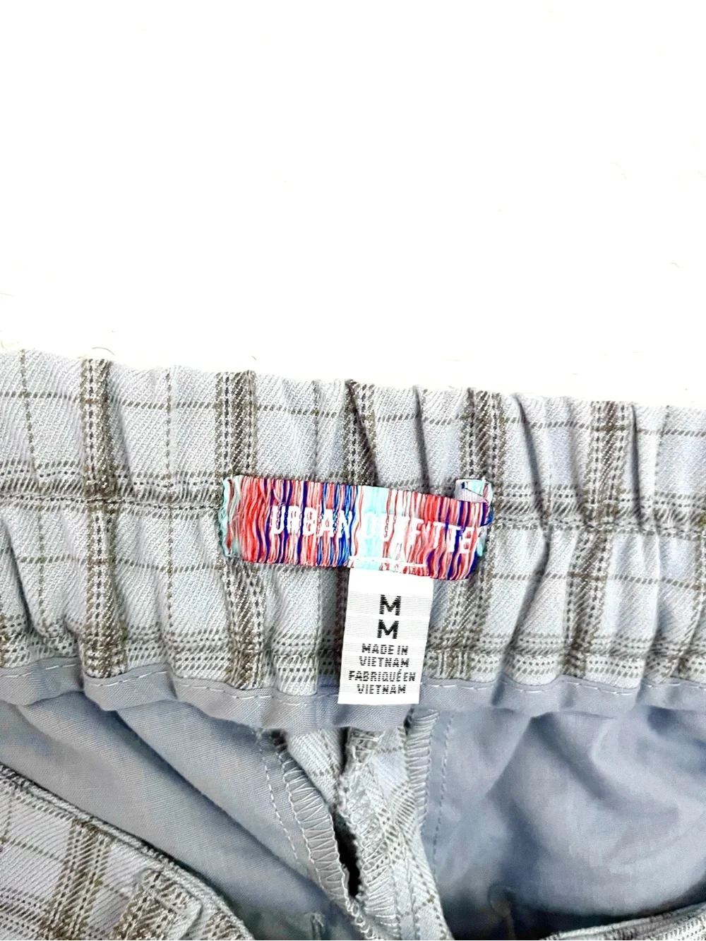 UO Light Blue Plaid High-Waist Shorts
